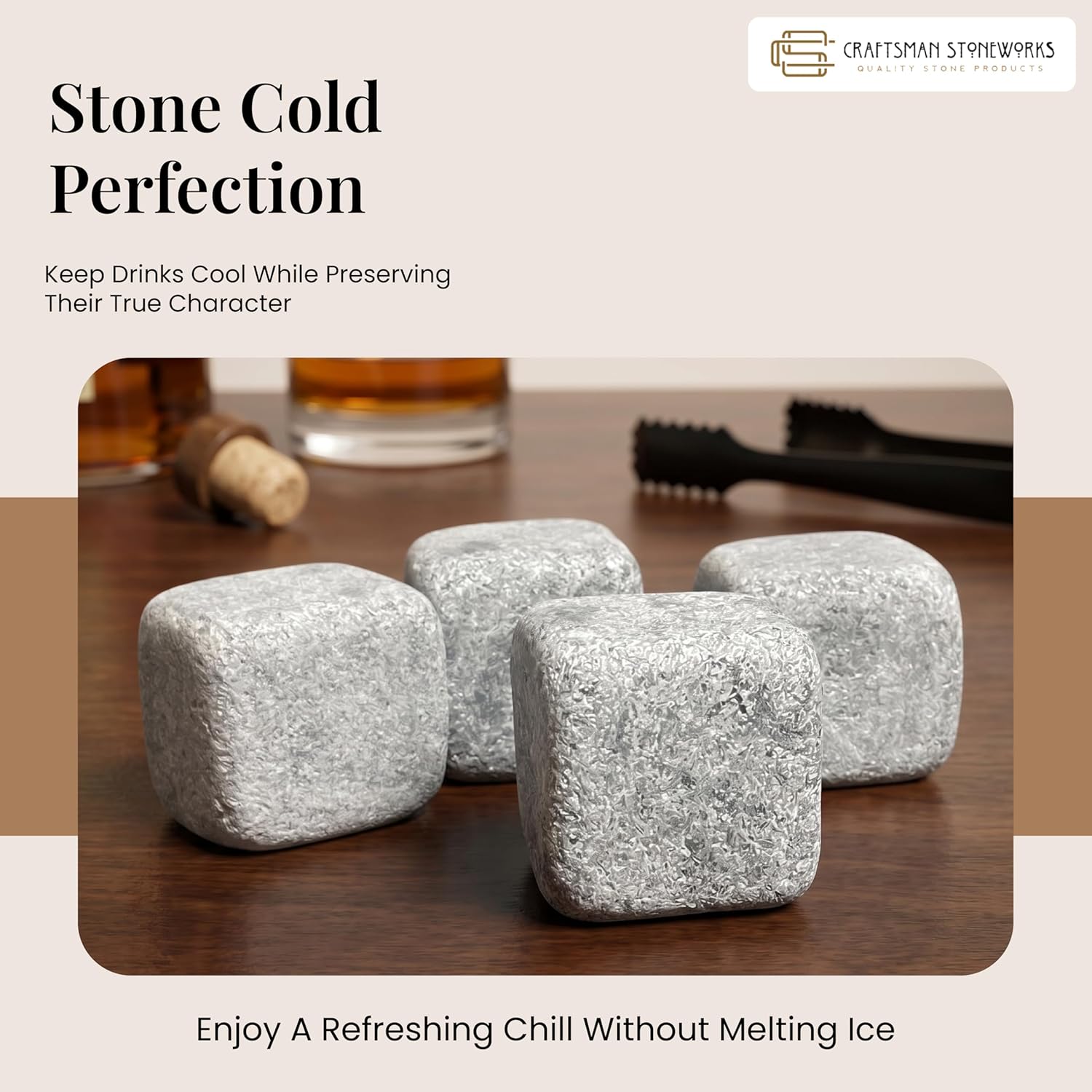 Soapstone whiskey stones set of 4 with linen pouch