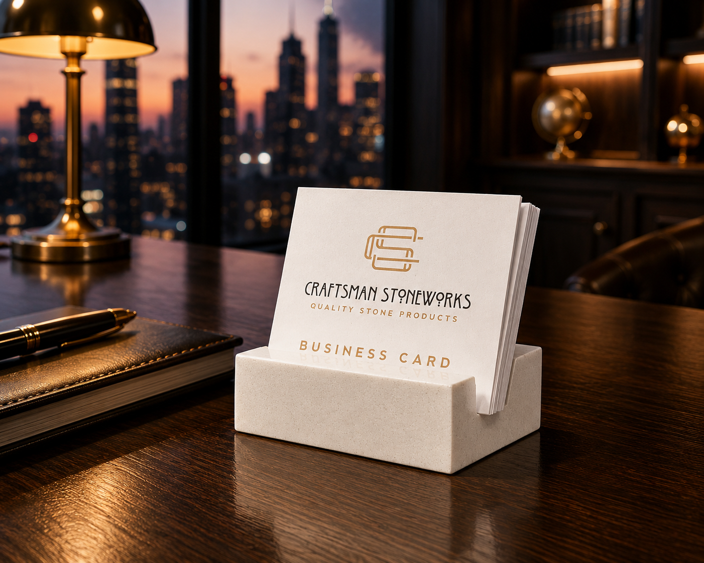 White Quartz Business Card Holder - Square