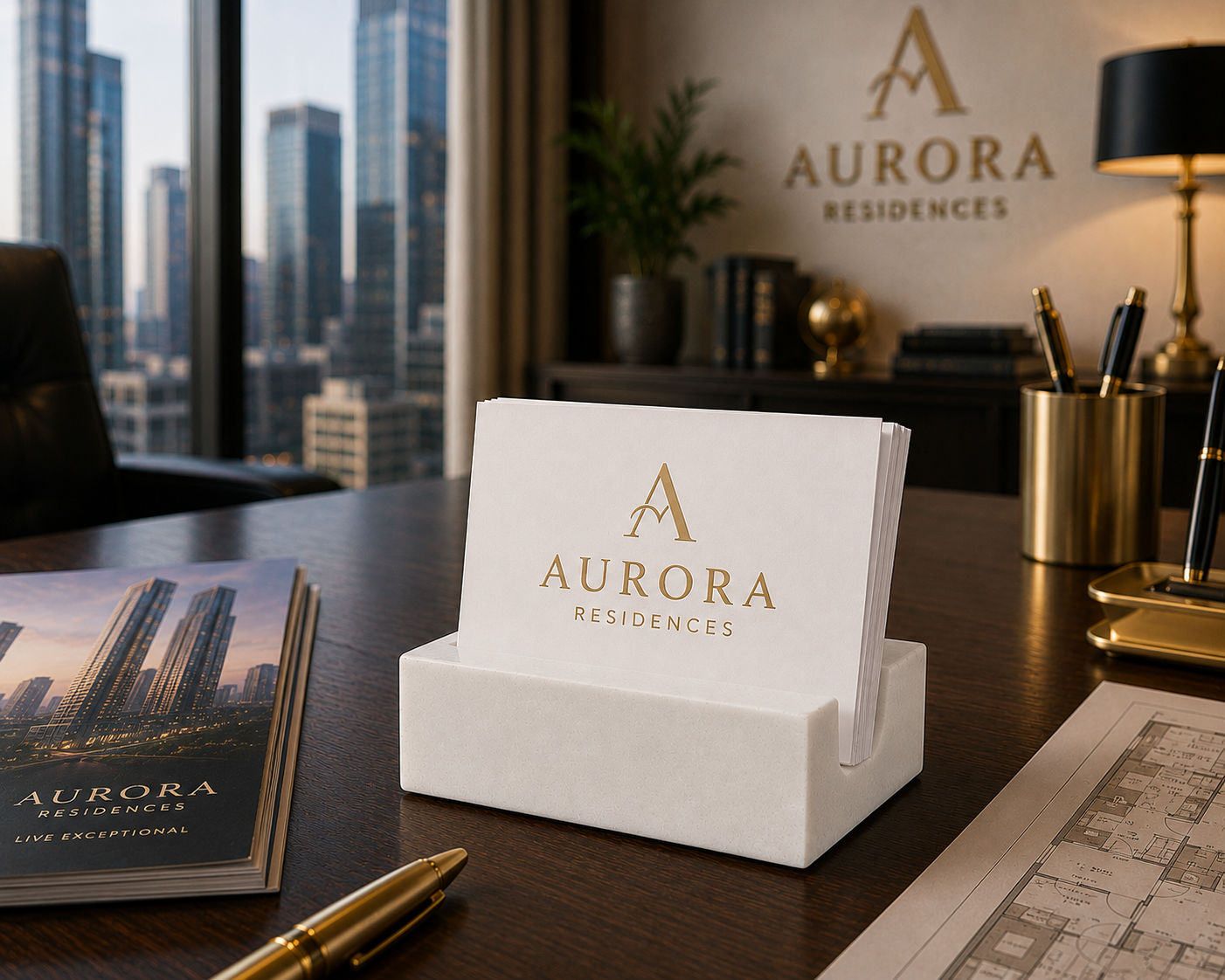 White Quartz Business Card Holder - Square