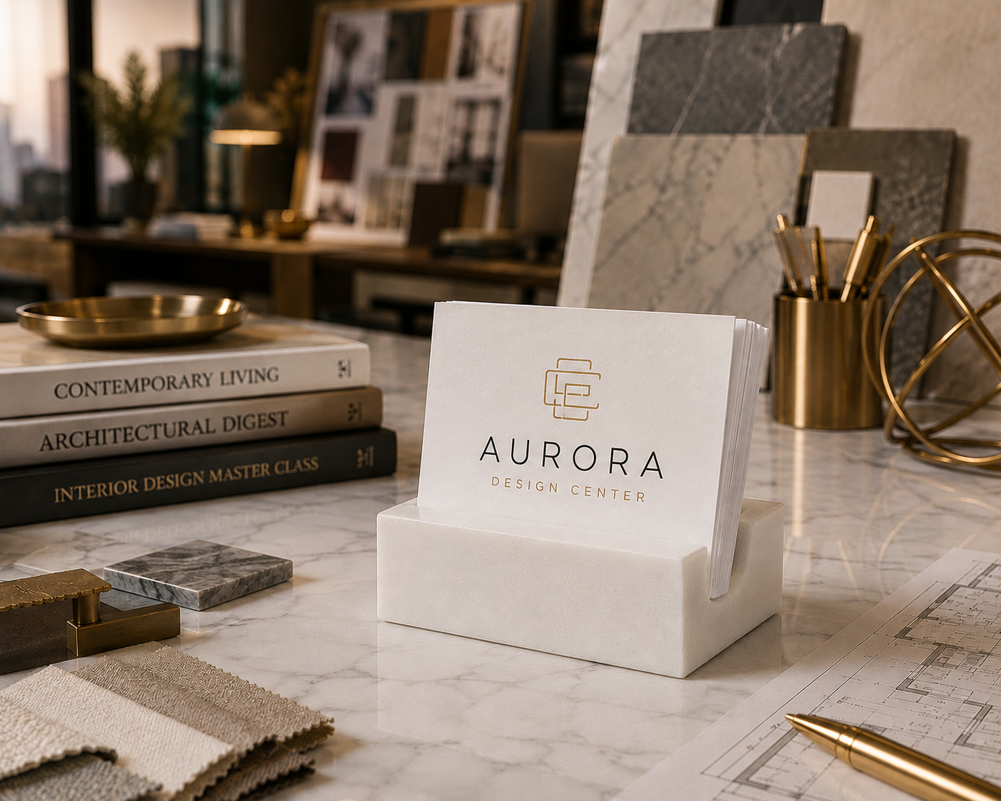 White Quartz Business Card Holder - Square