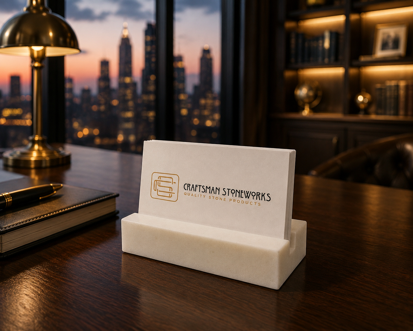 White Quartz Business Card Holder - Standard