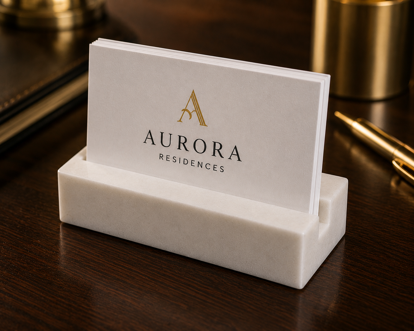 White Quartz Business Card Holder - Standard
