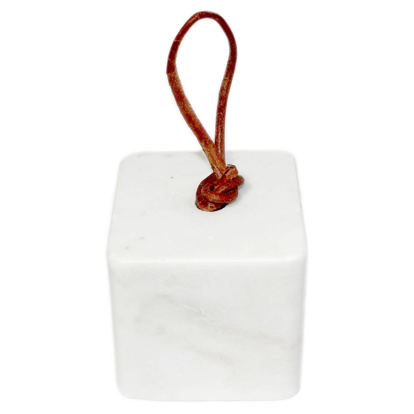 White marble door stopper with leather handle