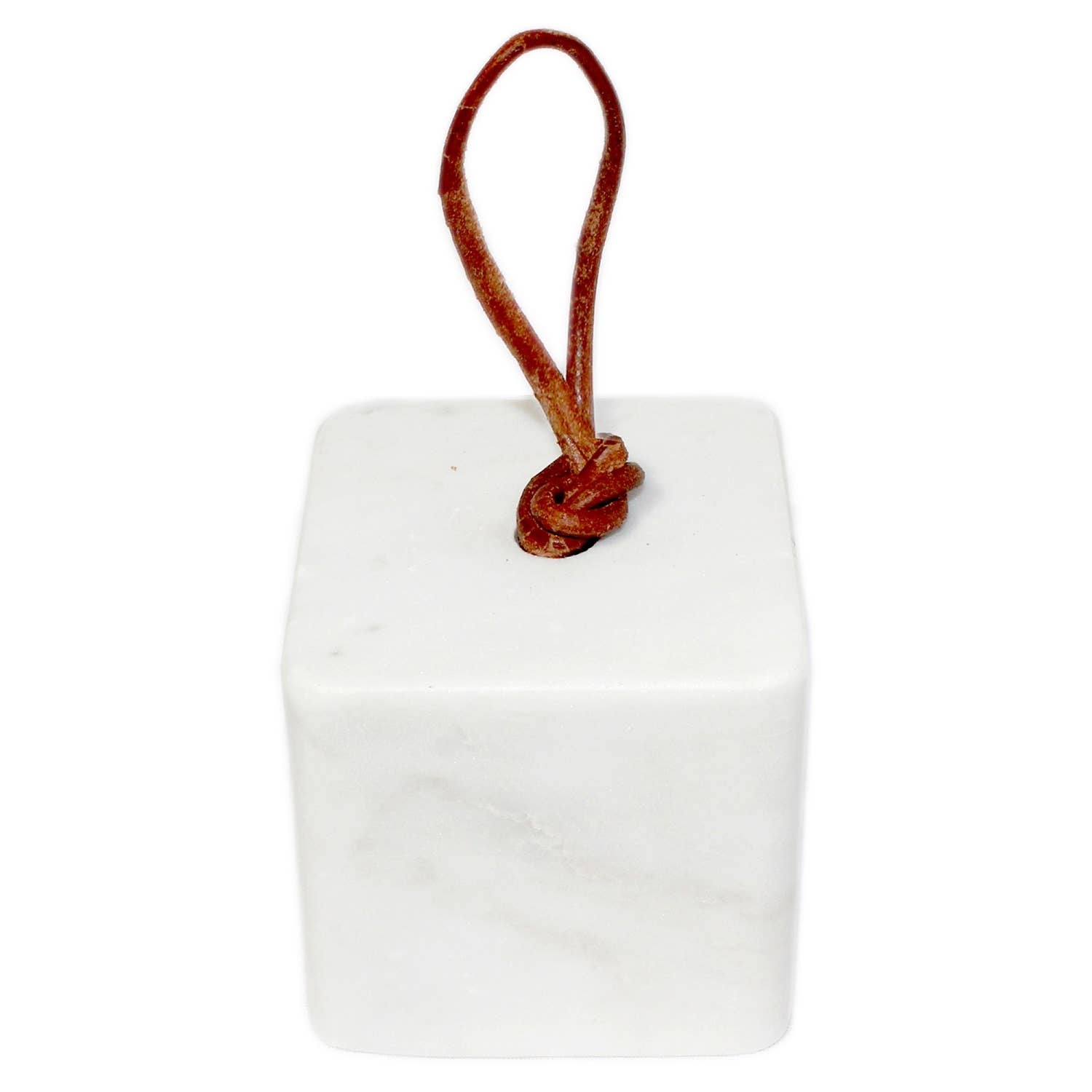 White marble door stopper with leather handle