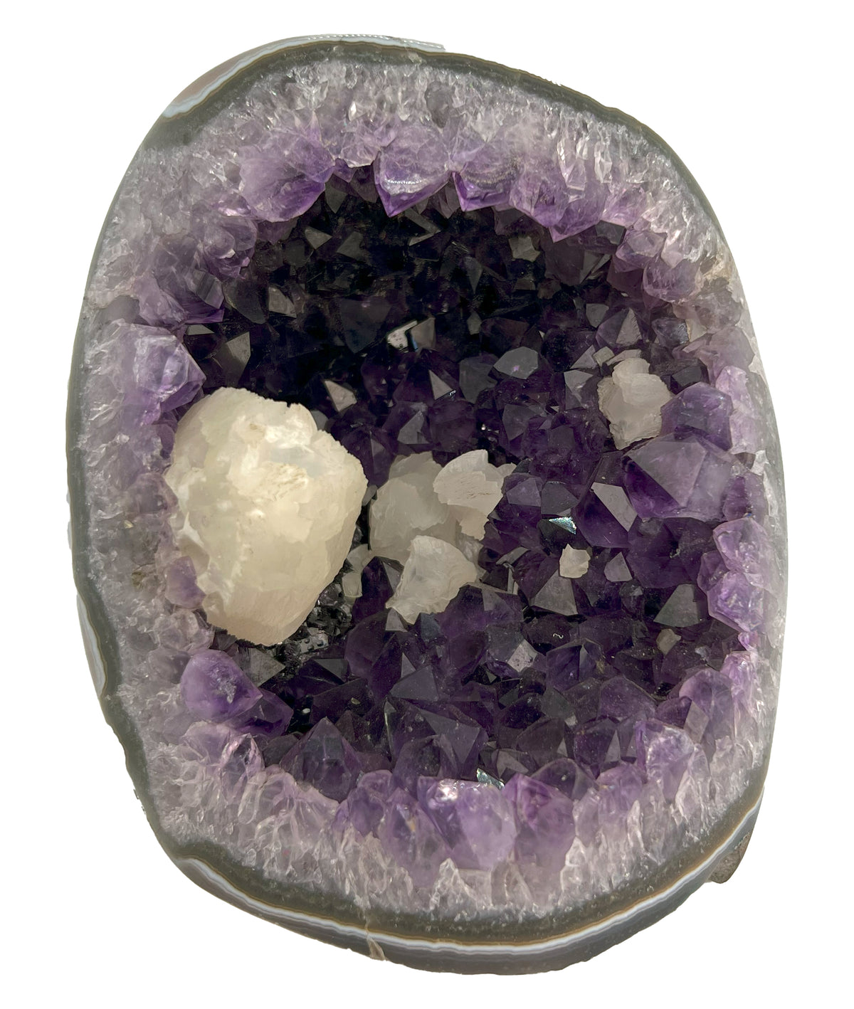 Large Uruguay Amethyst Cathedral Geode with Calcite — 5" x 4.5", 4.7 lbs