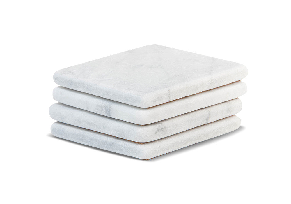 White Carrara Marble Coasters — Square · Set of 4