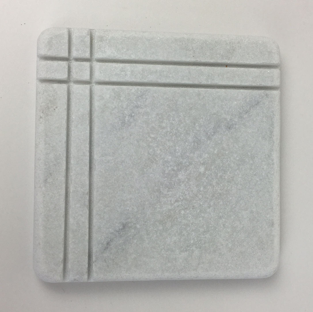 White Carrara Marble Coasters — Design A · Set of 4