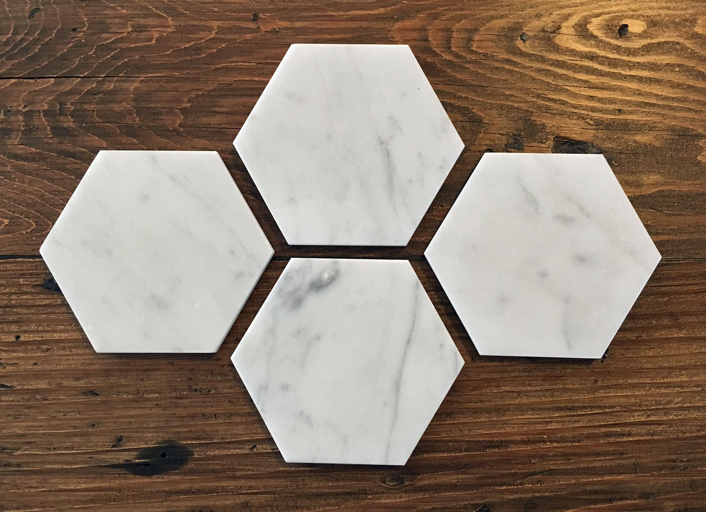 White Carrara Marble hexagon coasters, set of 4