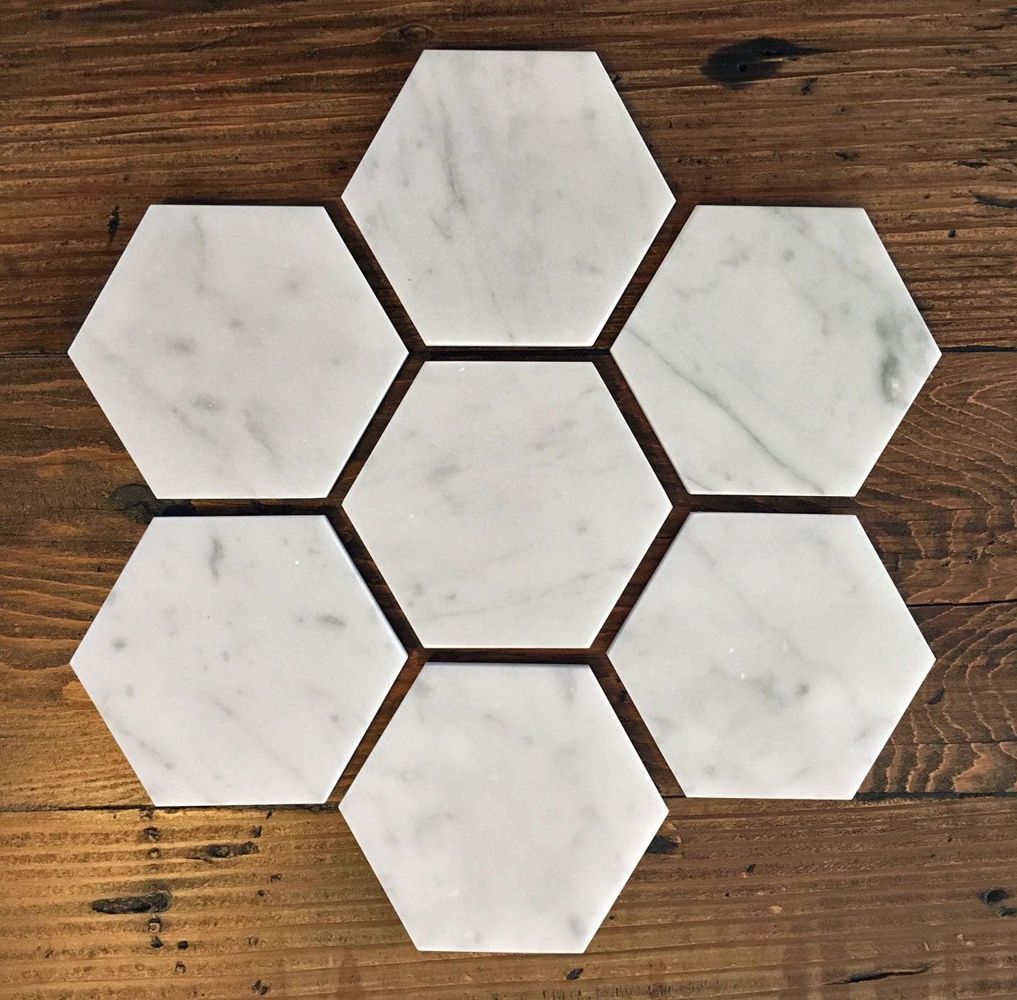 White Carrara Marble hexagon coasters, set of 8