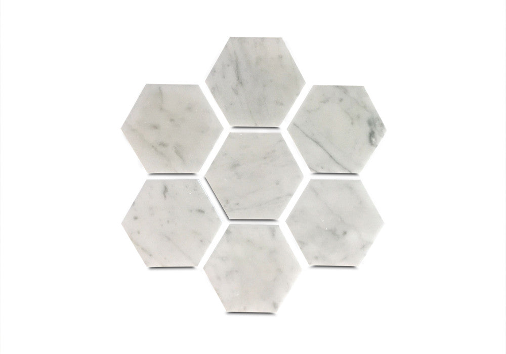 White Carrara Marble hexagon coasters, set of 8